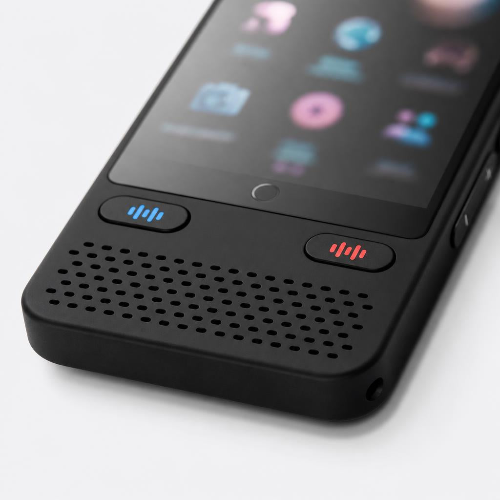 Detalle de los botones de hablar y el altavoz del S85
